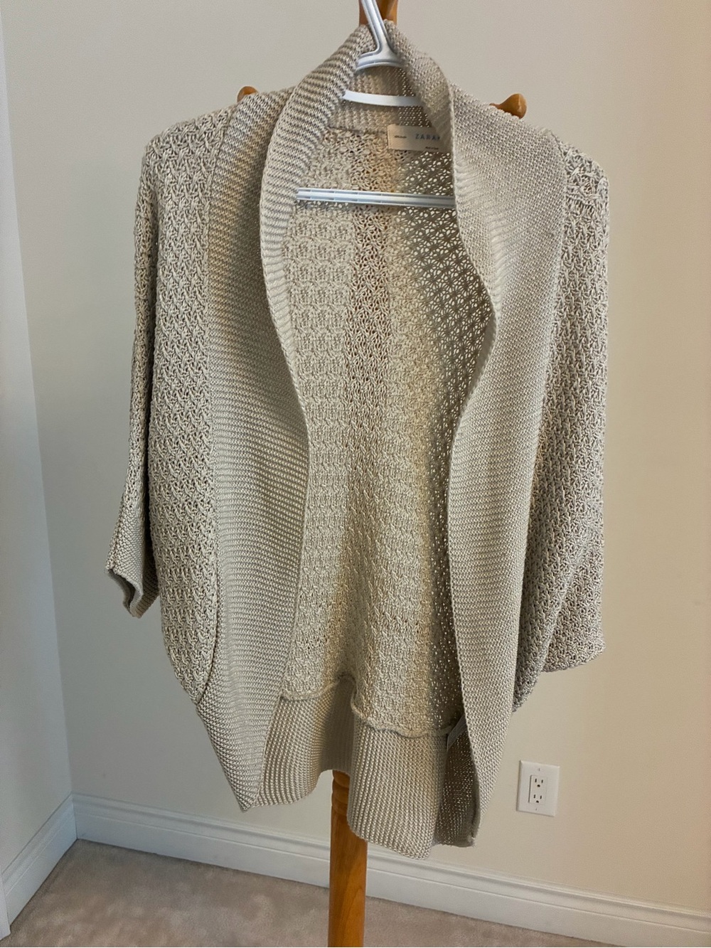 Zara Neutral Knit Open-Front Cardigan